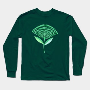 Mid Century Modern Dandelion Seed Head In Green Long Sleeve T-Shirt